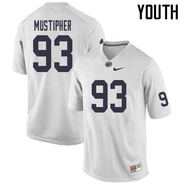 Youth #93 PJ Mustipher Penn State Nittany Lions College Football Jerseys Sale-White